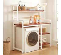 Space-Saving Washer Dryer Shelf Unit - Stylish White & Teak Storage Cabinet for Laundry Room 110x60x150 cm - Perfect for Home Storage Solutions