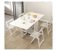 Space-Saving White Oak Folding Dining Table Set with Hidden Sto Chairs, 55in Drop Leaf Table for Small Kitchens, Apartments & Home Offices