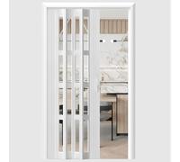 Space-Saving White PVC Folding Doors, Frosted Acrylic Sliding Doors for Kitchen, Living Room & Dressing Room - Modern Concertina Design, Replaces Traditional Barn Door (57x80in/145x203cm)