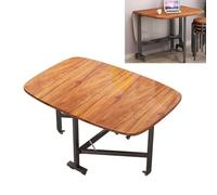 Space-Saving Wooden Folding Dining Table Extendable Drop Leaf Butterfly Table with Wheels Ideal for Small Spaces Round Edge Design Versatile Kitchen Desk