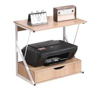 Space Saving Worktop Organiser Stand Shelf for Printer, Kitchen Storage Countertop Rack Stand for Microwave Oven, Air Fryer, Over Microwave Shelf Unit, Home Office Organisation (Pine, With Drawer)