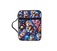 Space-Shiba-Adventure Bible Cover Case with Handle, Water-Resistant Oxford Fabric Bible Bag Organizer with Zipper Pockets for Church