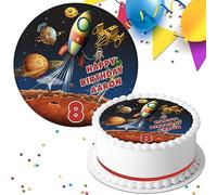 Space Ship Adventure Astronaut Personalised Birthday 7.5 INCH Edible Icing Cake Topper Decoration B061