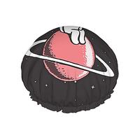 Space Shower Cap Baby Astronaut on Saturn Planet Star Light Universe Large Bath Caps for Women Men Girls Long Hair Waterproof Reusable Hats Black White Red