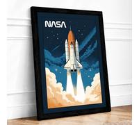 Space Shuttle Launch Retro Framed Wall Art Print A3 (42×29.7cm) Black, Wall Decor for Living Room, Bedroom, Office & Home, Ready to Hang, Art Gift