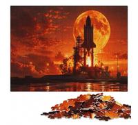 Space Shuttle Launch Silhouette Adult Wooden Jigsaw Puzzle 500 Pieces | Adult Puzzle - colour and shape clues for organised assembly on quiet evenings.