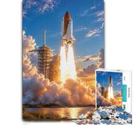 Space Shuttle Launch Sunset-1 Wooden Jigsaw for Adults | During puzzle time: Adult Jigsaw Puzzle: tabletop activity for adults at your own pace.