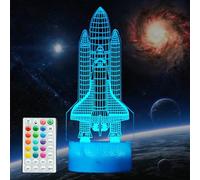 Space Shuttle Night Light, Space Shuttle Gifts, Rocket 3D Illusion Lamp with 16-Color Change, Remote Control and Adjustable Timer, Children's Room Decoration,