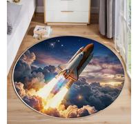 Space Shuttle Starry Sky Round Rugs for Living Room 60cm | Deep Blue Washable Circle Area Rugs for Bedroom Non Slip, Soft Low Pile Space Travel Realism Circular Carpet for Dining Room Non-shed