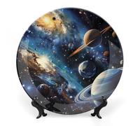 Space Solar System and Planets Bone China Decorative Plate Ceramic Dinner Plates Art Crafts for Home Office Decor 7inch