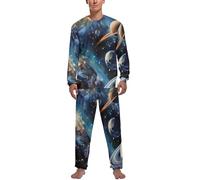 Space Solar System And Planets Men's Pajama Set Comfy Pj Sets Long Sleeve Shirts And Bottoms Soft Sleepwear Loungewear Sleep Sets L