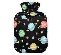 Space Solar System Black Hot Water Bottle with Cover for Pain Relief Water Heating Pad for Headaches Back Pain, 2L
