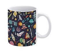 Space Solar System Moon, Astronaut, Planet, Rocket, Earth, Universe Funny White Ceramic Mug, Novelty Tea Coffee Cup 11 Oz, Gifts for Mom/Daughter/Son/Father on Birthday/Christmas/Anniversary