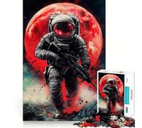 Space Soldier with Full Red Moon Comics Art 1000 Piece Jigsaw Puzzle for Teenagers Smart Toy Bonding Time Accurate Cut Art Collection Piece 38x52cm
