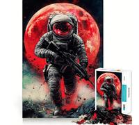 Space Soldier with Full Red Moon Comics Art Adults Puzzles 1000 Piece Jigsaws Mind Exercise Toy Relaxed Mind Design Assembly Santa Wish Gift 50x75cm