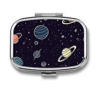 Space Star Pattern Pill Box Cute Square Pill Case Portable Medicine Tablet Vitamin Holder Organizer for Purse Pocket