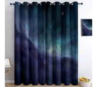 Space Stars Clouds Stars Curtains for Living Room Fantasy Style Printed Thermal 100% Blackout Curtains, Super Soft Eyelet Ring Top Blackout Panels W 92" x L 72" for Home Decoration