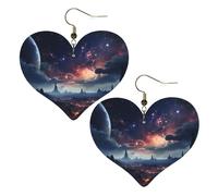 Space Stars Leather Earrings for Women Heart Earring Lightweight Dangle Earrings Jewelry Gifts, One Size, No Gemstone