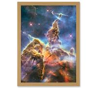 Space Stars Nebula Galaxy Universe Hubble Mystic Mountain Cosmos Artwork Framed Wall Art Print A4 Artery8 Light Oak One Size