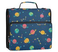 Space Stars Planets Blue Pattern 3 Ring Zipper Binder with Shoulder Strap Handle 1.5 inch Ring Binder Zipper 500 Sheets Capacity Multiple Storage Pockets for School Office Supplies