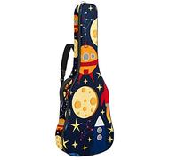 Space Stars Planets with Rockets Guitar Gig Bag Guitar Backpack with Adjustable Shoulder Strap Guitar Case for Under 42 Inch Bass Classical Folk Guitar