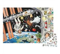 Space Station Domino Effect Wooden Jigsaw Puzzle Waterproof 1000 Piece Puzzles for Adults Fun Challenging Games