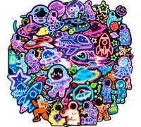 Space Stickers 56 Pcs Cool Neon Space Planets Astronaut Alien Sticker Pack, Prizes for Kids Classroom, Waterproof Vinyl Stickers for Water Bottles, Scrapbook, Journal, Skateboard, Laptop, Luggage etc