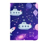 Space Submarines Leather Passport Holder for Travel Waterproof Money&Card Holder for Family Trip Document
