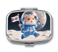 Space - Suit Hamster Pill Box 2 Compartment Medicine Pill Case Portable Pill Organizer for Pocket Or Purse Decorative Metal Medicine Vitamin Organizer