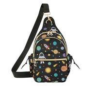Space Sun Astronaut Black pattern Crossbody Sling Bag Small Lightweight Shoulder Bag, Casual Chest Bag for Hiking Daypack Travel