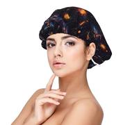 Space Sun Dragonfly Print Satin Silk Bonnet for Sleeping Women, Adjustable Double Layer Satin Hair Bonnet Night Sleep Cap for Curly Hair