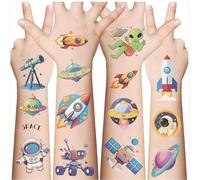 Space Temporary Tattoos 10 Sheets - Waterproof Cartoon Tattoo Stickers for Kids Party Favors, Birthday Gifts & Dress-Up - Rocket, Astronaut & Alien Body Art for Boys Girls (Space Series)