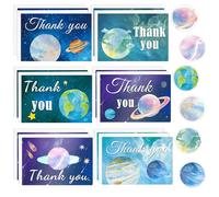 Space Thank You Cards with Envelopes 12 pcs Galaxy Astronaut Greeting Note Cards Blank Blue Starry Delight Moon Gratitude Cards for Birthday