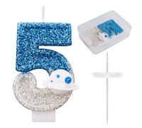 Space Theme Birthday Candle, Shiny Astronaut Number Candle Spaceship Outer Space Cake Topper Perfect Universe Rocket Spacecraft Cake Decorations and Party Favors(Number 5)