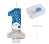 Space Theme Birthday Candle, Shiny Astronaut Number Candle Spaceship Outer Space Cake Topper Perfect Universe Rocket Spacecraft Cake Decorations and Party Favors(Number 1)