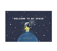 Space Theme Cartoon Doormat, Anti-Slip PVC Welcome Mat for Indoor Outdoor Use, Creative Go to the Moon Pilot Design for Entryway and Bedroom Decor