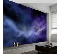 Space Theme Photo Wallpaper Wall Mural - High-Resolution Print, 250 x 175 cm Premium Non-Woven Fabric, Easy to Install Photo Wallpaper Sky Blue-Purple Nebula for Home Décor