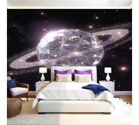 Space Theme Wall Murals for Living Room Starry Sky Diamond Planet 3D Print Photo Wallpaper Luxury Design Modern Non-Woven Wall Mural Sofa TV Kids Bedroom Decoration 200 x 140cm