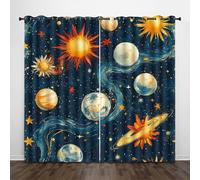 Space Theme Window Curtain Blackout Planets Starry Sky UV Protection Thermal Insulation Window Drapes With Grommet Curtains for Living Room Windows Bedroom Study W140 x L300 CM 2 Panels