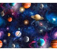 Space Themed 100% Cotton Fabric - [Galaxy/Rocket/Planet/Astronaut/Starry Sky Print] - 44” Wide - Quilting, Crafts, Dressmaking (Realistic Planets, Metre)