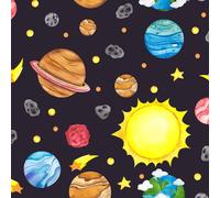 Space Themed 100% Cotton Fabric - [Galaxy/Rocket/Planet/Astronaut/Starry Sky Print] - 44” Wide - Quilting, Crafts, Dressmaking (Colourful Planets, Half Metre)