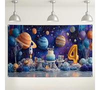 Space Themed Birthday Backdrop, Colorful Planet Party Decorations, Rocket Ship Photo Background for Kids Birthday, Galaxy Celebration Supplies 71x43 Inch