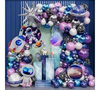 Space Themed Party Decorations 168PCS Balloon Arch Kit with Blue Purple Silver Planets Stars for Galaxy Solar System Birthday