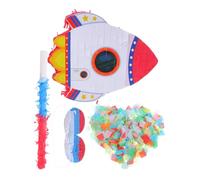Space Themed Rocket Pinata for Birthday Parties Hanging Party Favor with Blindfold Stick Confetti for Birthday Baby Shower Party Supplies