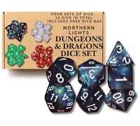 Space Themed x28 DnD Dice Set - Dungeons and Dragons Die Set with Free Dice Pouch - D&D Dice Set - D20 D12 D8 D4 D6 D4 - Polyhedral Dice Sets - D and D Dice Northern Lights Poly Sets x4 (Aurora)