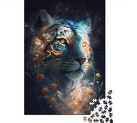 Space Tiger Flowers Puzzle Creative Games Premium Cardboard Jigsaw Puzzle for Women Men Birthday Present 300pcs (40x28cm)