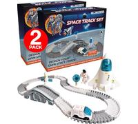 Space Track Set for Kids with Model Track Toys Imaginative Playset Includes Battery-Powered Space Rover Vehicle Astronaut Figures Satellite Shuttle Creative Assembly for - 2 Pack - Electoys