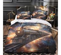 space train journey 3D Printed Comforter Cover 3-Piece Microfiber Durable Skin-Friendly fantasy cosmic adventure Duvet Cover 2 Pillow Shams Hidden Zipper Home Decor Kids Bedroom King（220x240cm）