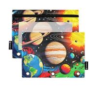 Space Traveler Solar System case for Binder with Clear Window Fabric Pencil case Clear Window & Grommets Binders 3 Ringing for Storing School Office Supplies Multicolored 2 PCS