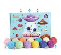 Space UFO Fun Bath Balls, Fizzy Bath Bombs with Surprise Toy Inside, Essential Oil Scented Bath Fizzies for Adults, Skin Softening Aromatherapy Bath Gift Set 12 Packs (1 Set)